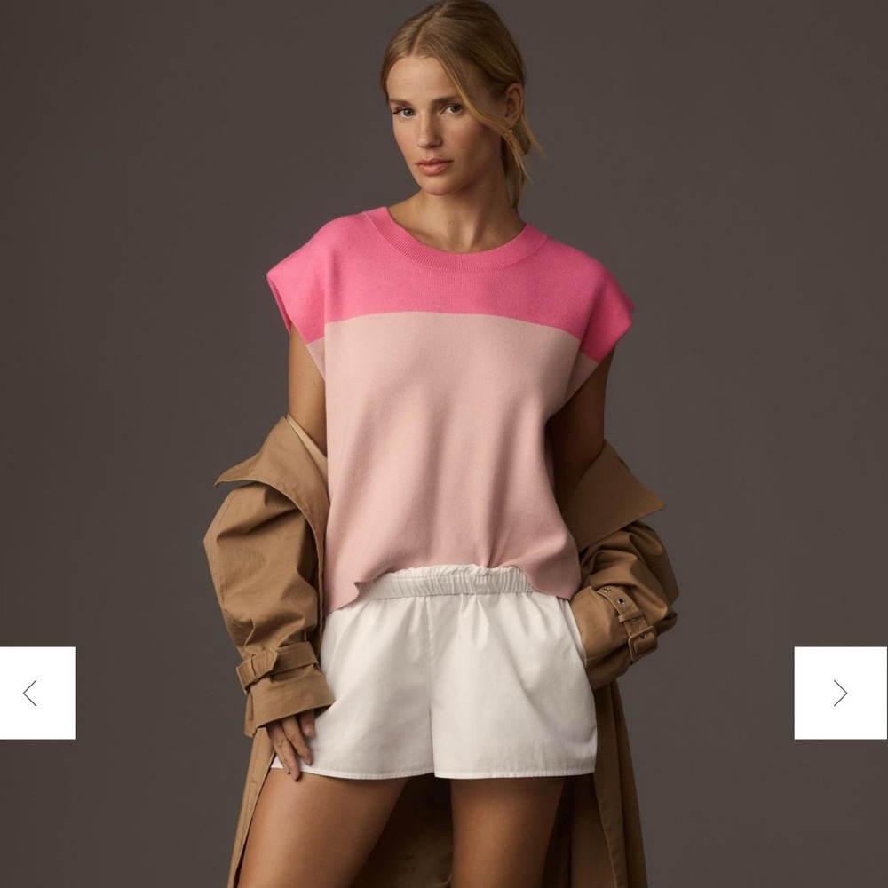 Maeve by Anthropologie Noah Pink and White Colorblock Top XL